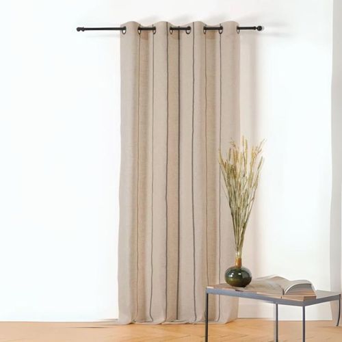 Voilage Aux Fines Rayures Noires - 145x260 Cm - Beige