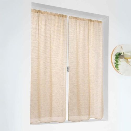 Paire De Petits Voilages Poly-lin-coton à Fines Rayures - 70x160 Cm - Jaune