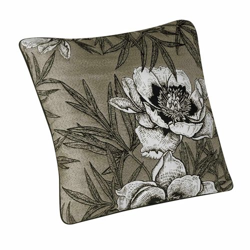 Coussin Passepoilé Aux Impressions Florales - 45x45 Cm - Vert Olive