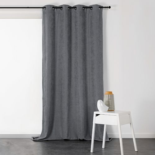 Rideau à Oeillets Isolant Et Déperlant - Effet Velours - 140x180 Cm - Gris Anthracite
