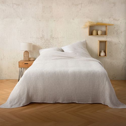 Plaid Ou Couvre Lit 100% Coton Nid D’abeille - 125x150 Cm - Blanc