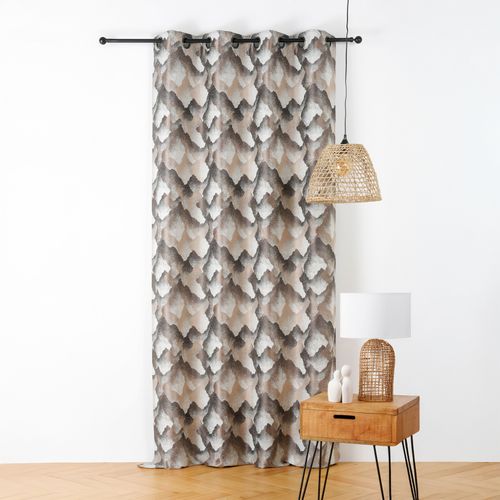 Rideau Jacquard à Oeillets Motif Minéral - 145x240 Cm - Beige