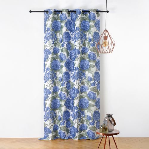 Rideau Jacquard à Motif Hortensia - 140x240 Cm - Bleu