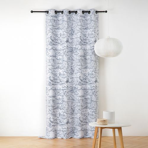 Rideau Jacquard Motif Nuage à Oeillets - 140x240 Cm - Bleu Foncé