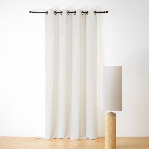Rideau En Lin Et Coton Rayures Tuftées - 140x265 Cm - Blanc