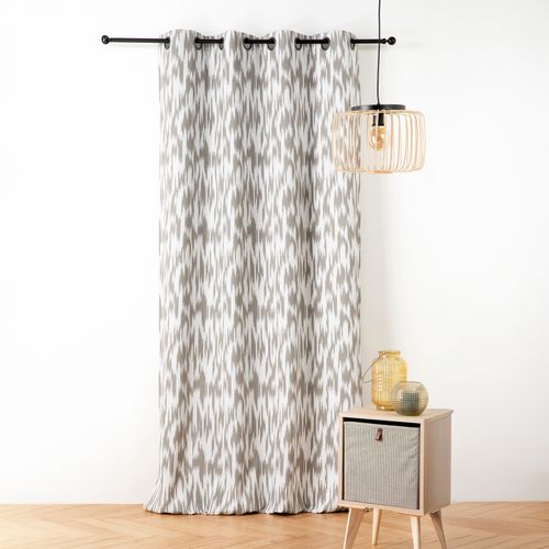 Rideau Jacquard Motif Ikat En Fils Upcyclés - 140x280 Cm - Taupe