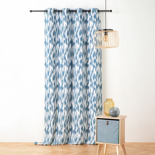 Rideau Jacquard Motif Ikat En Fils Upcyclés - 140x280 Cm - Bleu