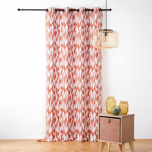 Rideau Jacquard Motif Ikat En Fils Upcyclés - 140x280 Cm - Terracotta