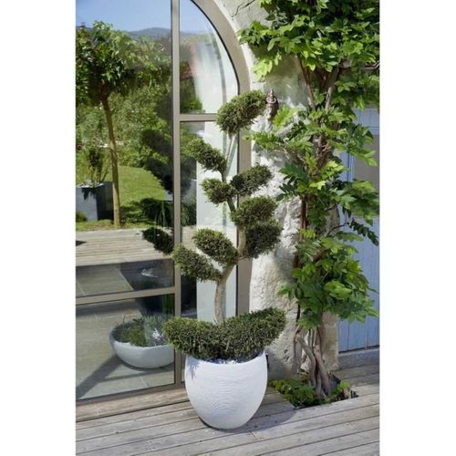 Pot De Fleurs Rond Egg Ø 50cm - Graphit - 46 L - Ø 50 X H. 45 Cm - Blanc Cérusé