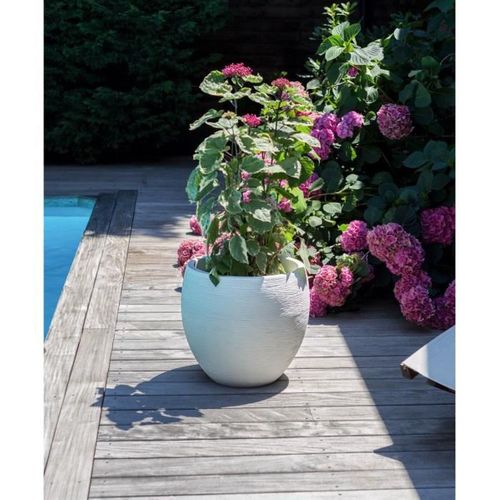 Pot De Fleurs Rond Egg Ø 50cm - Graphit - 46 L - Ø 50 X H. 45 Cm - Blanc Cérusé