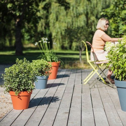 Pot De Fleur Rond - Toscane - D. 40 Cm - 23 L - Intérieur/extérieur - D. 40 X H.32 Cm - Orange Terre