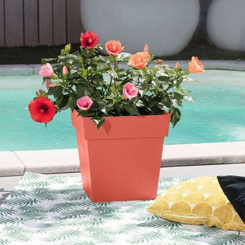 Pot De Fleurs Carré - Toscane - 32 Cm - 22 L - Intérieur / Extérieur - 32 X 32 X H.32 Cm - Orange T