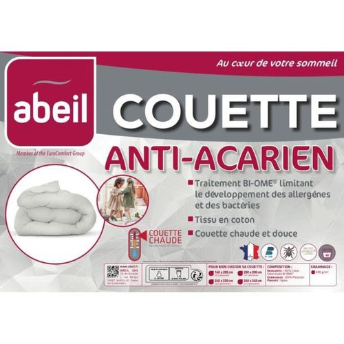 Couette Anti-acariens - 220 X 240 Cm - Chaude - 400 G/m² 2 Personnes - Blanc -