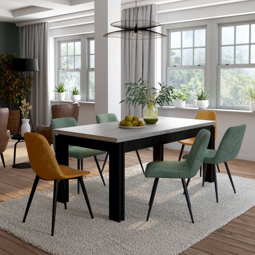 Table L.180 cm +  allonge BAXTER imitation chêne/ gris