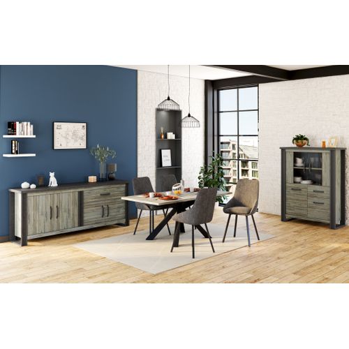 Table L.180 cm pied central BAXTER imitation chêne/ gris