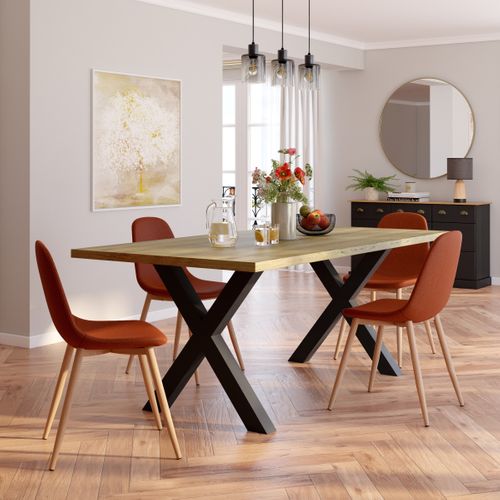 Table L.200 cm pieds en X BAXTER imitation chêne