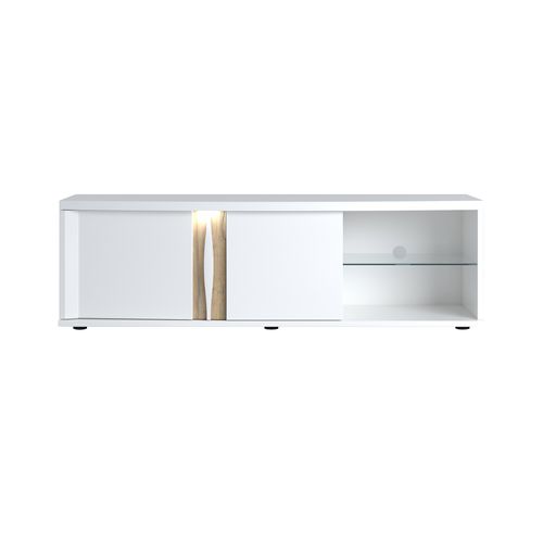 Meuble TV INSTA blanc brillant/ décor chêne