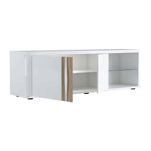 Meuble TV INSTA blanc brillant/ décor chêne