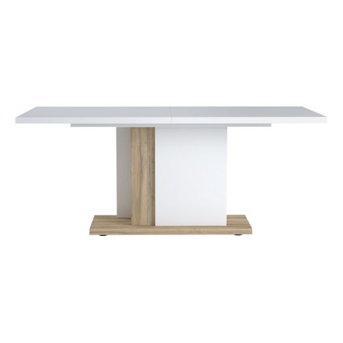 Table L.180 + allonge INSTA blanc brillant/ décor chêne