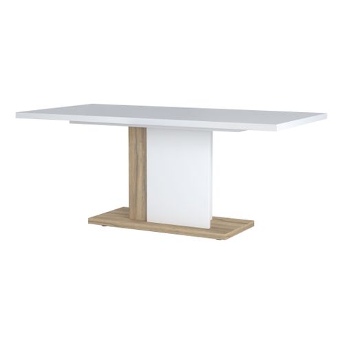 Table L.180 + allonge INSTA blanc brillant/ décor chêne