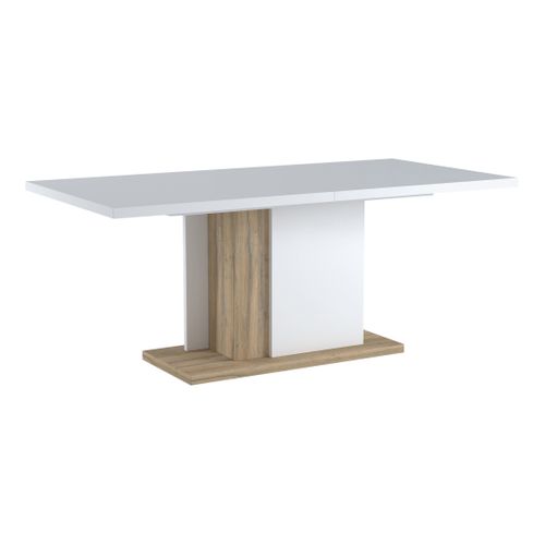 Table L.180 + allonge INSTA blanc brillant/ décor chêne