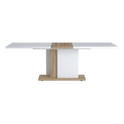 Table L.180 + allonge INSTA blanc brillant/ décor chêne