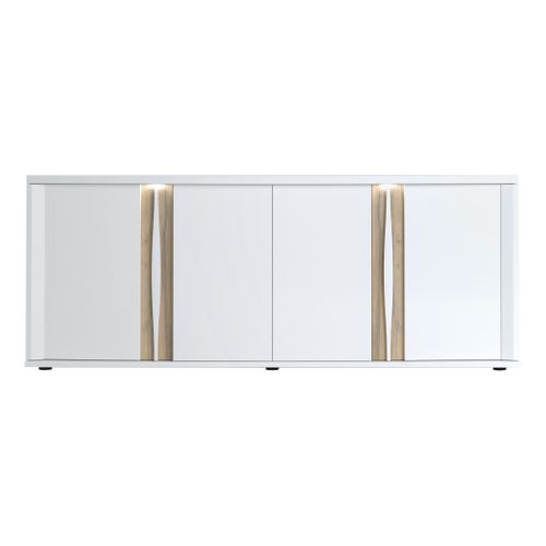 Buffet 4 portes INSTA blanc brillant/ décor chêne