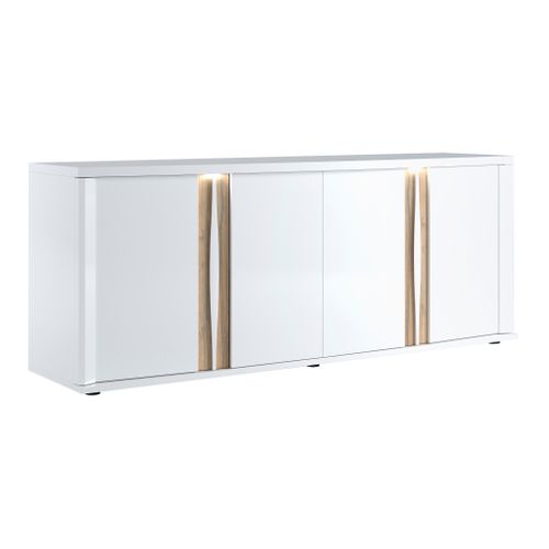 Buffet 4 portes INSTA blanc brillant/ décor chêne
