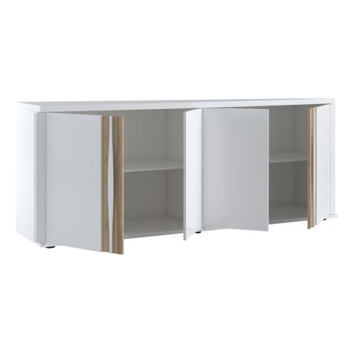 Buffet 4 portes INSTA blanc brillant/ décor chêne