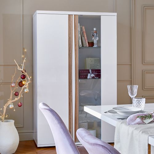 Vitrine INSTA blanc brillant/ décor chêne