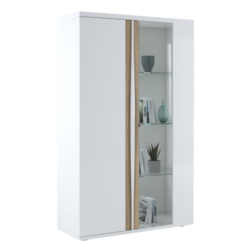 Vitrine INSTA blanc brillant/ décor chêne