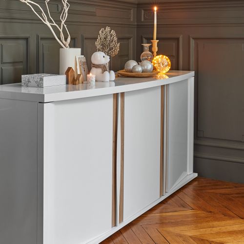 Buffet 3 portes INSTA blanc brillant/ décor chêne