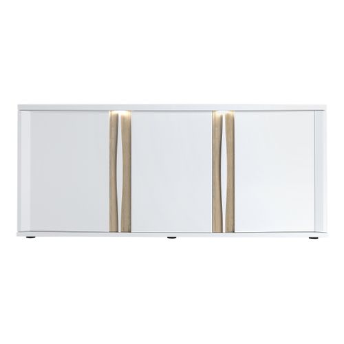 Buffet 3 portes INSTA blanc brillant/ décor chêne