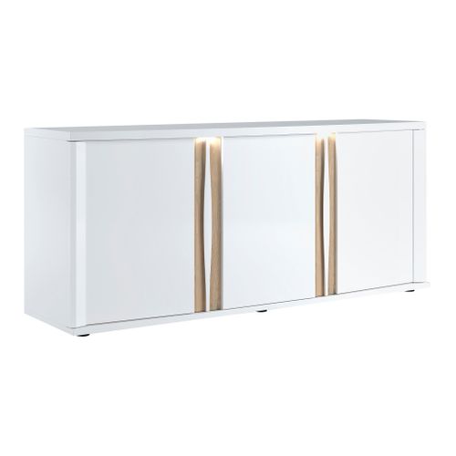 Buffet 3 portes INSTA blanc brillant/ décor chêne