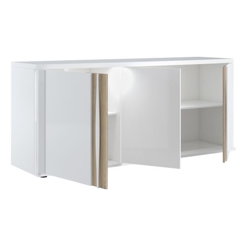 Buffet 3 portes INSTA blanc brillant/ décor chêne