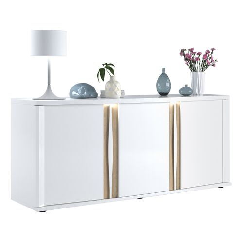 Buffet 3 portes INSTA blanc brillant/ décor chêne