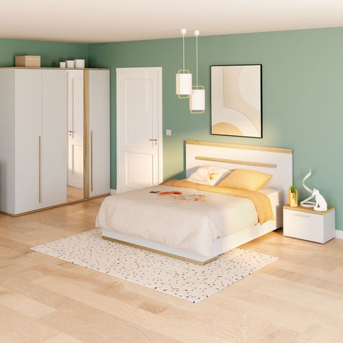 Lit 140x190 cm MIA LED blanc/chêne