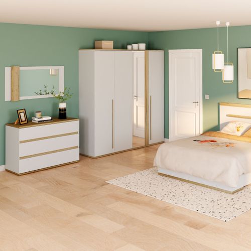 Miroir MIA blanc brillant/chêne blond