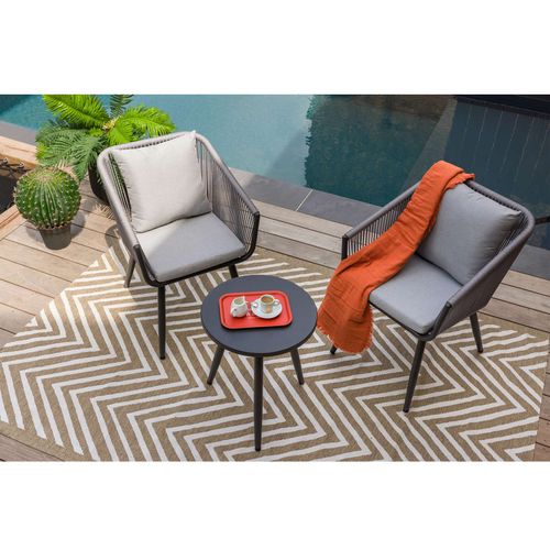 Salon De Jardin Détente En Aluminium Et Corde Tressée Gris Amorgos - 2 Places