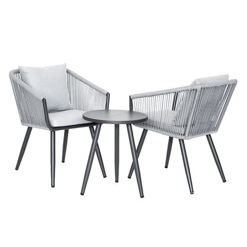 Salon De Jardin Détente En Aluminium Et Corde Tressée Gris Amorgos - 2 Places