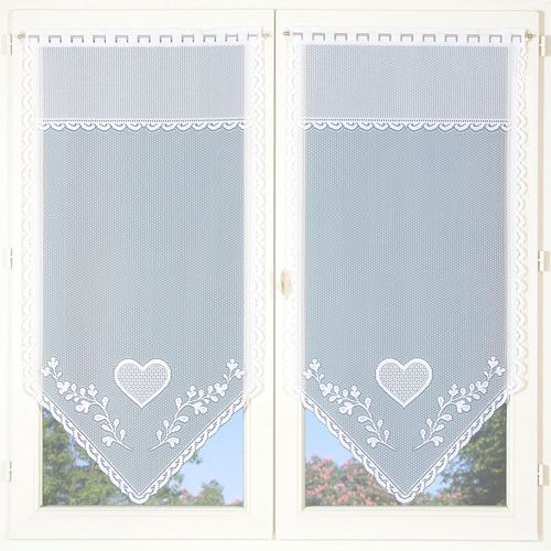 Paire De Petits Voilages Cœur En Pointe - 60x120 Cm - Blanc