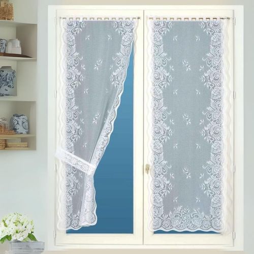 Paire De Rideaux "bonne Femme - Effet Dentelé" Avec Embrasses - 60x160 Cm - Blanc
