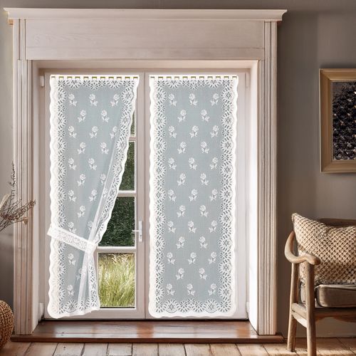 Paire De Rideaux Bonne-femme Avec Embrasses - 60x120 Cm - Blanc