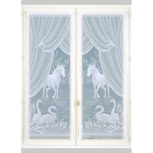 Paire De Petits Voilages Esprit "equestre" - 60x120 Cm - Blanc