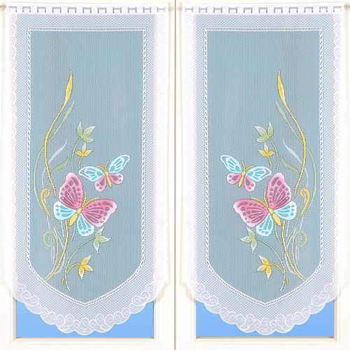 Paire De Petits Voilages En Dentelle Motifs Papillons - 60x120 Cm - Turquoise