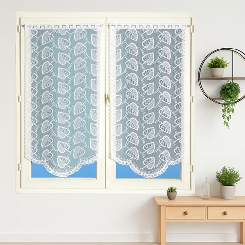 Paire De Vitrages Dentelle Base Arrondie Feuilles - 60x120 Cm - Blanc