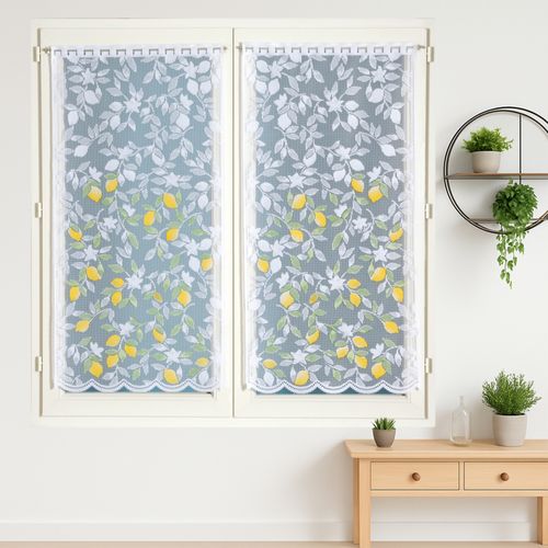 Paire De Vitrages En Dentelle Peinte à La Main Citron - 60x120 Cm - Jaune