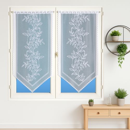 Paire De Vitrages Base Découpée Dentelle Feuillage - 60x90 Cm - Blanc