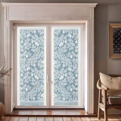 Paire De Vitrages Frangés Dentelle Motif Feuillage Et Fruits - 60x120 Cm - Blanc