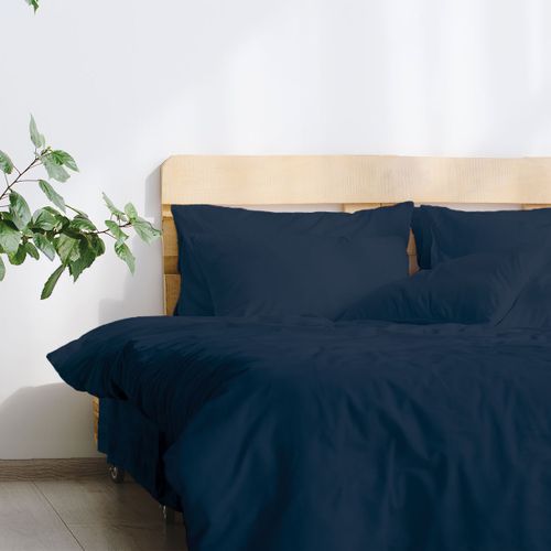 Parure De Couette Unie Coton Percale Coloré Marine 220x240 cm